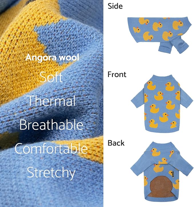 Fitwarm Funny Duck Dog Sweater, Thermal Dog Winter Clothes for Small Dogs Boy Girl, Pet Outfit, Blue, Yellow, XS