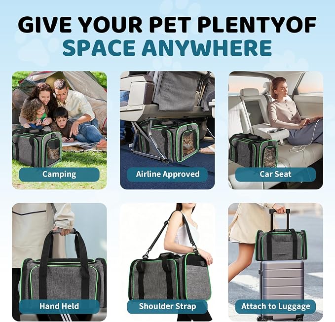 Cat Carrier - Airline Approved Expandable Soft Side Pet Carrier, Collapsible Pet Travel Bag Carrier with Foldable Pet Bowl for Cat Small Animals Under 14LB, 17 * 11 * 11