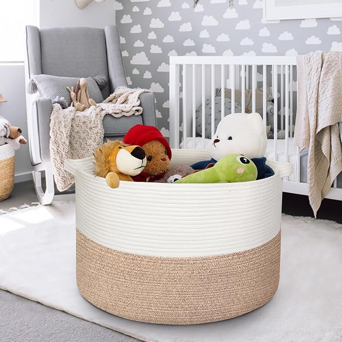 MEGASKET 115L Super Large Blanket Basket, 23.6"x15.7" Oversized Cotton Rope Woven Basket for Toys, Towels, Shoes, Laundry, XXXL Jumbo Storage Bin for Blankets for Living Room, Toy Organizer, Brown