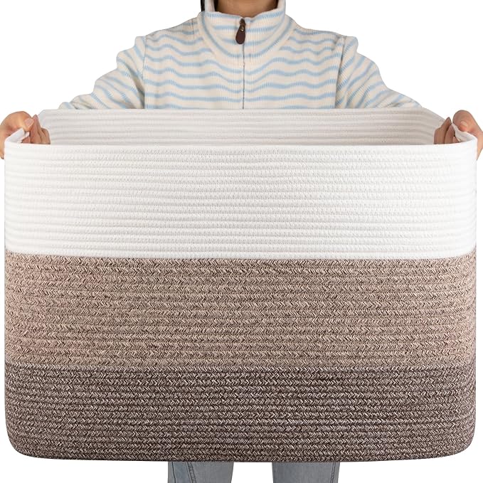 OIAHOMY Blanket Basket Laundry Basket Dog Toy Basket 108L Dark Brown | Large Storage Basket,Baby Basket,Toy Storage,Woven Rope Basket for Blankets,Blanket Storage for Living Room