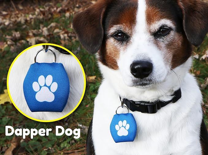 Dapper Dog - Dog Tag Silencer with Tag Ring (Blue with White Paw Print)