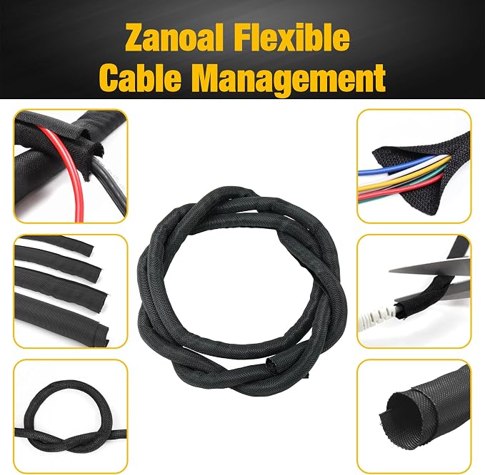 118 Inch Split Braided Sleeve Cable Management,Heat Resistant Automotive Wire Loom,Cord Protectors Electronic Cable Organizer (1/2"-10ft)