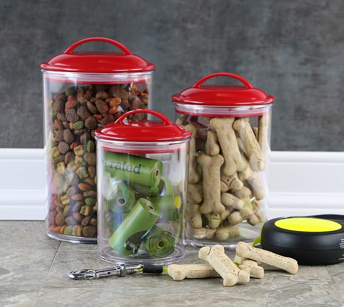 Reston Lloyd Food Storage Containers, BPA Free Airtight Canisters for Cereal, Pasta, Sugar, Coffee, Flour, Cookies, Loose Tea, for Kitchen Organization, Set of 3, Red (Pack of 4)