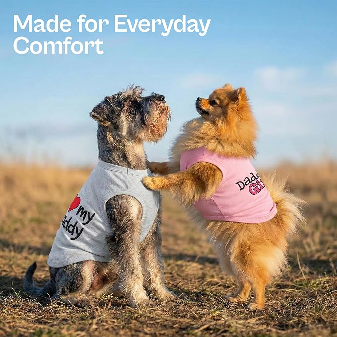 Parisian Pet 2 Pack Dog Shirts – 100% Cotton Shirts for Small Dogs – Sleeveless I Love My Daddy & Daddy’s Girl Dog Clothes – Breathable Summer Pet Apparel - Stretchy and Stylish Puppy T Shirts