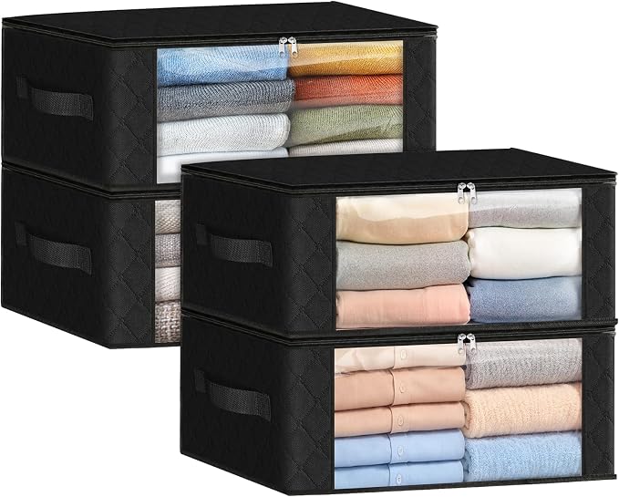 35L Closet Organizers, Foldable Under Bed Storage Containers | Storage Bags with Zippers,Window and Handles for Organizing Bedroom, Closet, Clothing,Organization with Handle