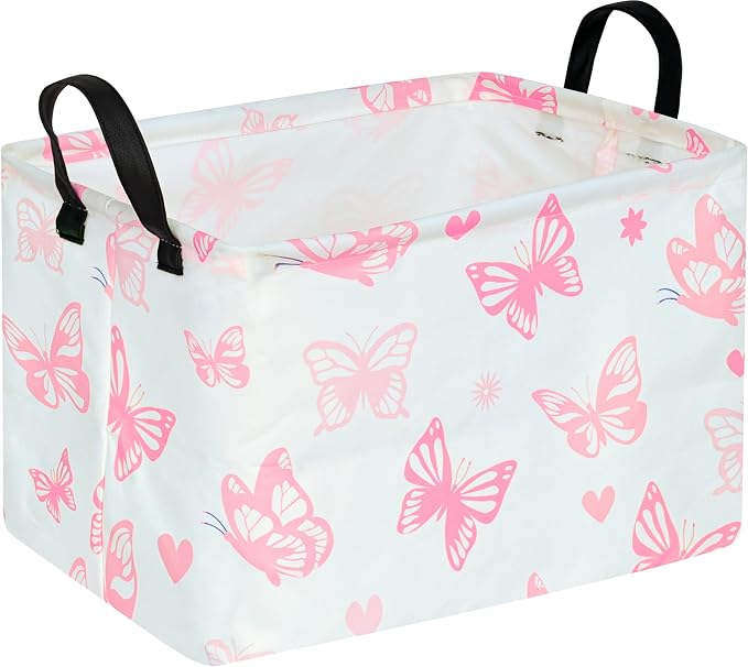 Storage Basket Home Shelf Basket Kids Organizer Box Clothes Laundry Hamper Nursery Bin Gift Laundry Basket with Handles for Home (Butterfly)