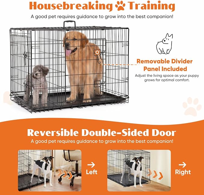 Sweetcrispy 36 Inch Dog Crate, Medium Dog Cage, Foldable Puppy Pet Kennel | Double Door, Metal Kennel, Secure Lock, Removable Tray, Indoor Outdoor Training Travel