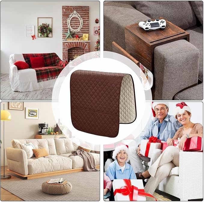 Armrest Covers Arm for Chairs Couch Sofa Armchair Slipcovers Recliner Organizer Non-Slip Chair Bedside Storage Caddy Holder 2 Pockets Magazines Waterproof(Coffee)