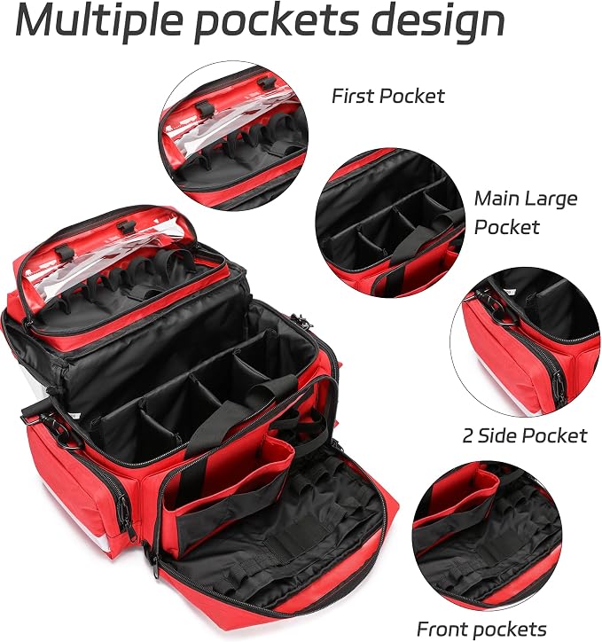 Medical Bag Empty First Responder Bag,Emergency Bag First Aid Kit Organizer,First Aid Bag with Detachable Dividers, Medical Bag for Nurses,Home Health Care, EMT