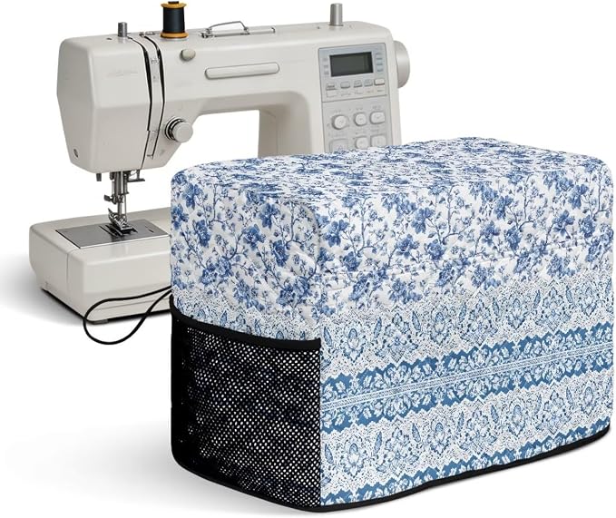 Sewing Machine Cover Polyester Febric Blue Vine Floral Tribal | Dust Pet Hair Protection,Quilting Design,Fits Standard Singer,Brother Janome Machines,Protecting Decorating Your Sewing Space