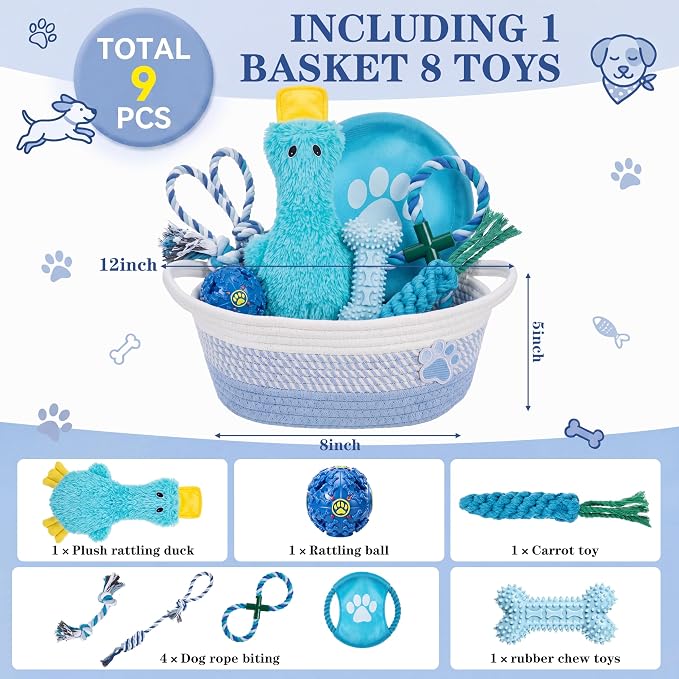 Zopeal Dog Toy Gift Basket Set for Puppy Birthday, Blue