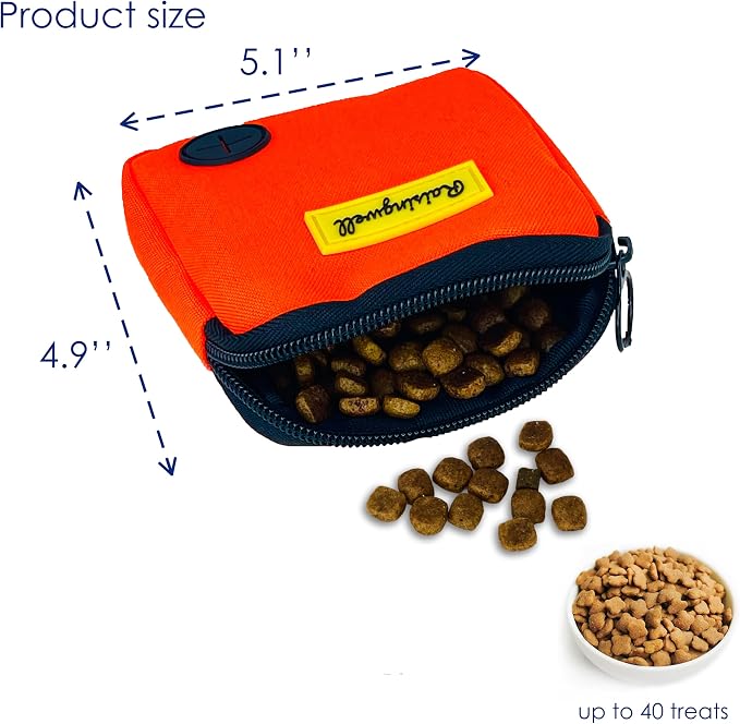 Raisingwell Dog Treat Pouch for Pet Walking and Training with Clicker Poop Bags Small Fanny Zipper Pack Holder for Puppy Snack Dispenser Kit for Leash and Outdoor Use (Orange)