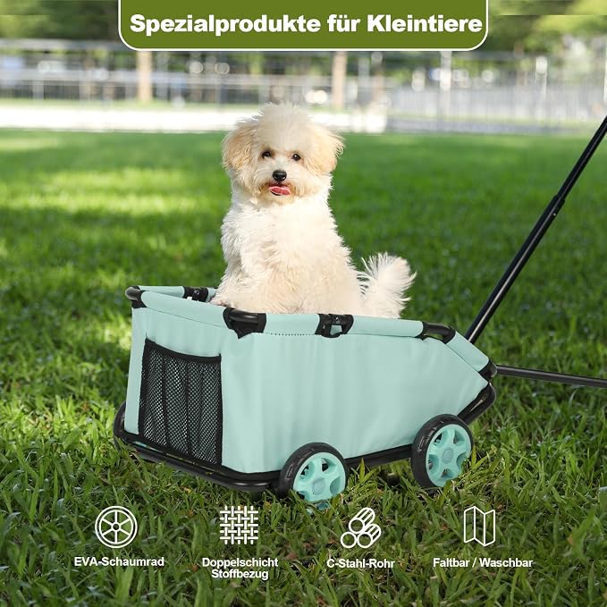 Mini Dog Strollers for Mini Pets, Foldable Multifunctional Shopping Carts with Extendable Pull Handle, Doggie Wagon Built-in Cushion and Safety Rope with Storage Bag (Tealblue)