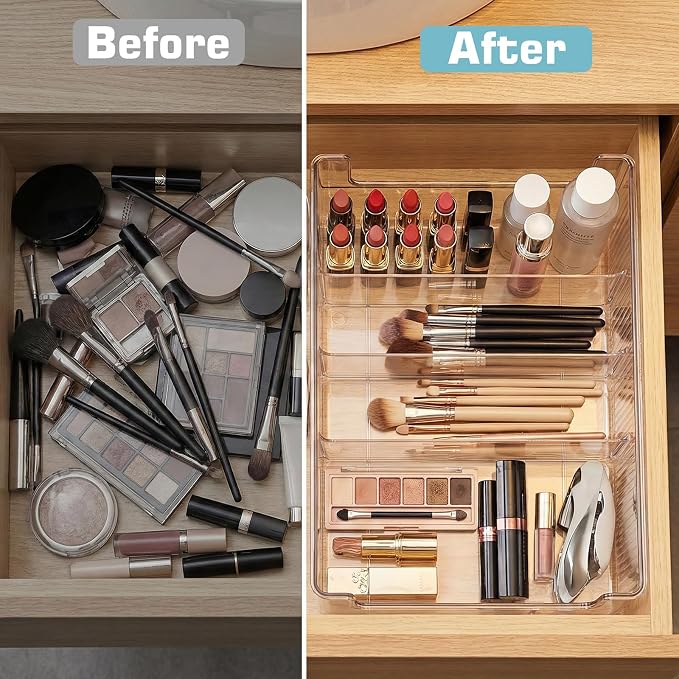 JessLab Pull-Out Makeup Organizer, Cosmetic Storage for Dresser Countertop and Bathroom Vanity, Clear Storage Box for Kitchen Laundry Room, 1 Piece