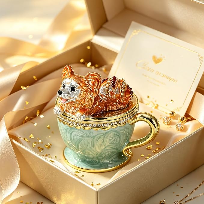 Hand Painted Trinket Box Pet Series Enamel Vintage Jewelry Box Hinged Metal Organizer Decorative Treasure Box