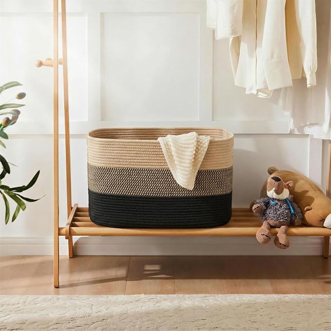 Artfeel Blanket Basket,Rectangle Woven Baskets for Storage,30L Laundry Basket for Decorative Nursery Blanket,Toys,Dirty Clothes and Magazine in Shelves,Baby Room,and Living Room