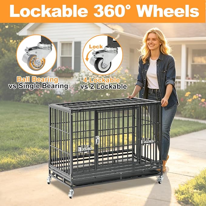 Homey Pet 3 Pack Three Tier 37" Heavy Duty Stackable Dog Crate with Wheels | Drop Cages for Dogs with Escape proof Locks, Tray, Bowl, Open Top, for Small and Medium Dogs, Breeders and Multi-dog Homes