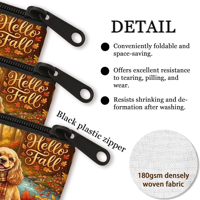 Fall Cocker Spaniel Dog Makeup Bag, Holiday Funny Forest Cosmetic Travel Pouch for Women, Portable Small Canvas Zipper Organizer, Autumn Toiletry Bag 7x9 Inch