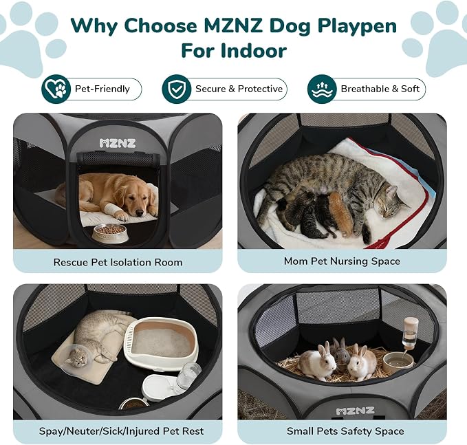 Dog Cat Small Animal Puppy Playpen Crate, Large, Dark Grey | Portable Pop Up Pet Cage Enclosure Tent Kennel Indoor Outdoor with Carrying Case, No Assembly, Camping Use