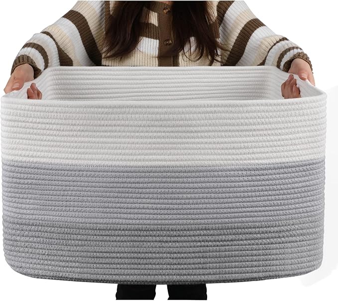 OIAHOMY Blanket Basket Laundry Basket Dog Toy Basket 75L Gradient Grey | Large Storage Basket,Baby Basket,Toy Storage,Woven Rope Basket for Blankets,Blanket Storage for Living Room