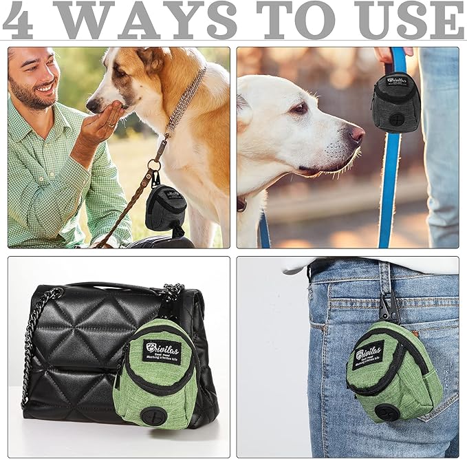 Talltalk 2 Pieces Dog Treat Pouch Pet Dog Poop Holder, Green, Black | Pet Waste Dispenser with Zipper Treat Pouch, Clip Attaches to Leashes, Hands-free Walks, Bottom Outlet for Quick Access