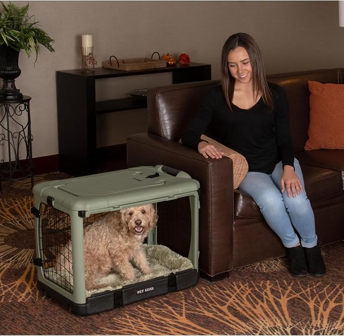 Pet Gear The Other Door 4 Door Steel Crate for Dogs/Cats, 27", Willow | Garage-Style Door, Includes Plush Bed & Travel Bag, No Tools Required