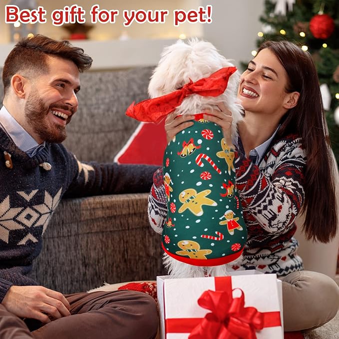 6 Pieces Christmas Dog Clothes Pet Shirts Breathable Puppy Vest Printed Christmas Snowman Reindeer Santa Claus Dog Shirts for Soft Outfit Dogs and Cats (M (5.5-8.8lbs))