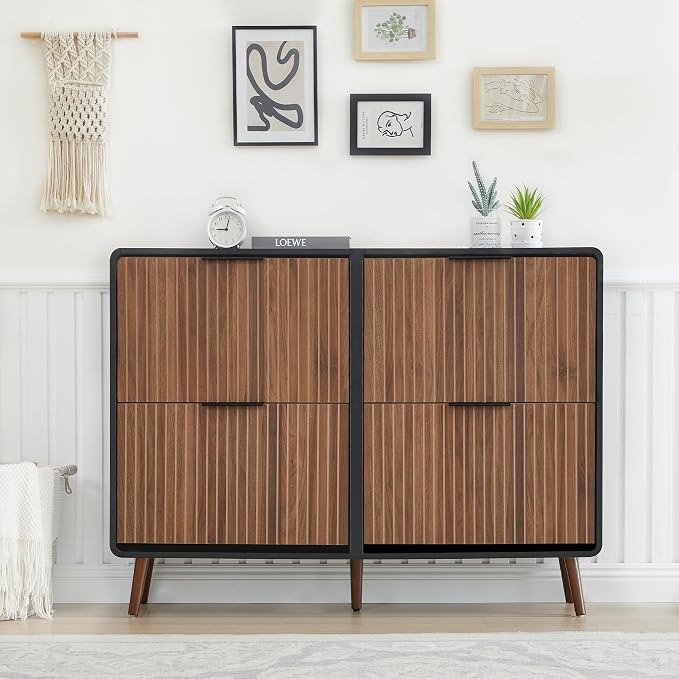 FurSch 47" Fluted Large Shoe Cabinet with 4 Flip Drawers | Slim Freestanding Organizer, Narrow Storage Rack, for Entryway, 5 Sturdy Legs