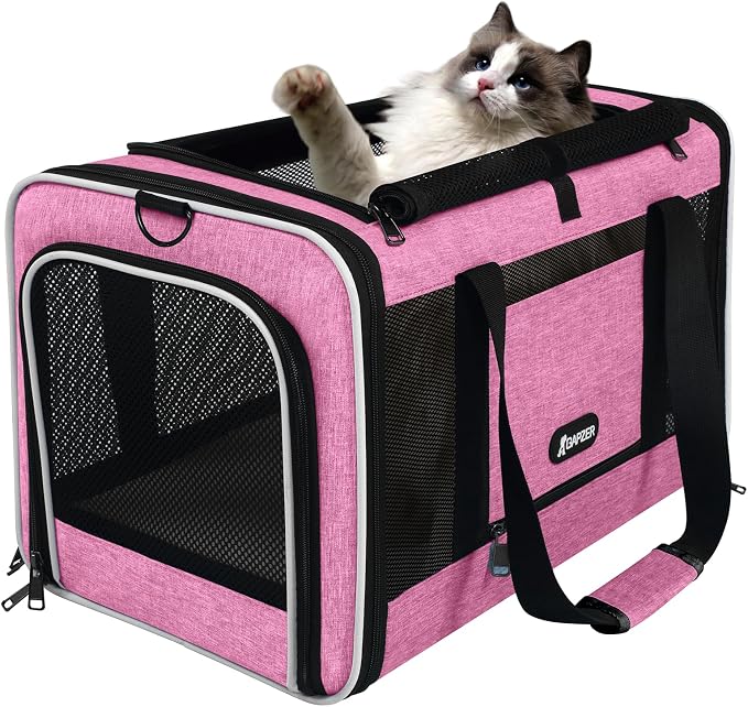 GAPZER Cat Carrier 18x11x11 Delta Airline Approved, Pet Plane Travel Crate | Soft Teacup Dog Bag 12 lbs, Yorkie Taxi Kennel Easy Load, Carrying Case for Kitten Cat up to 15 pound, Toy Poodle Mesh Cage