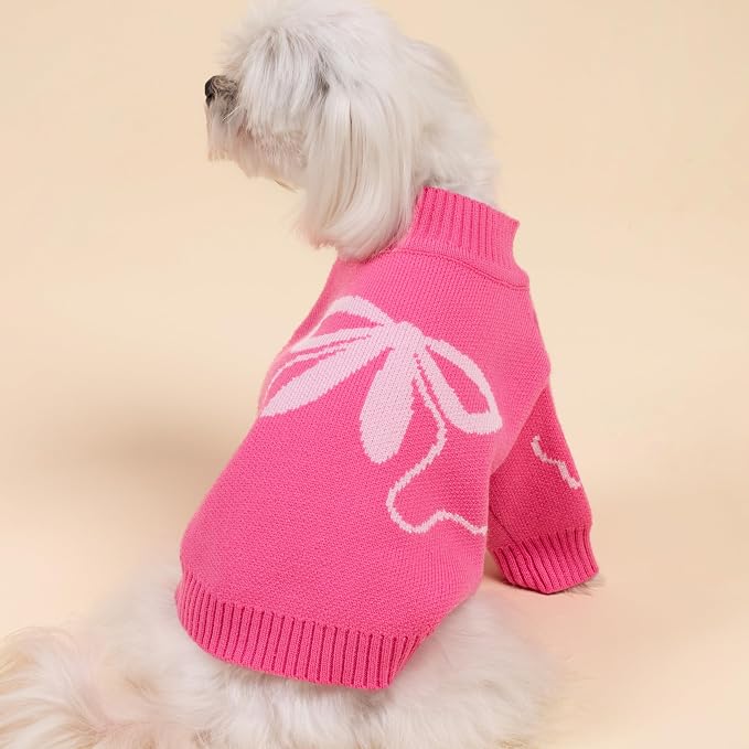 Fitwarm Bowknot Valentines Dog Sweater, Thermal Dog Winter Clothes for Small Dogs Girl, Charming Dog Valentines Outfit, Doggy Pullover Jumper, Holiday Pet Apparel, Pink, Small
