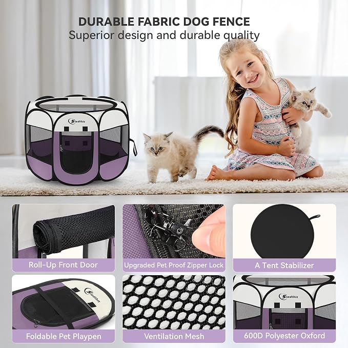 Siedihit Dog Cat Playpen, Puppy Pet Playpen Indoor for Small Dog Crate Tent Cage Outdoor, Portable Pop Up Dogs Enclosure Kennel with Carrying Case for Dogs/Cats/Rabbits