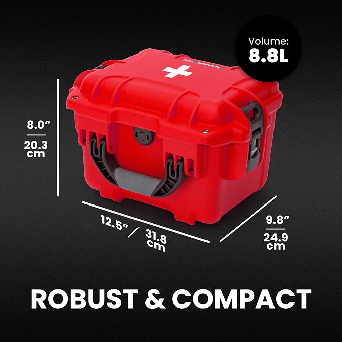 NANUK 908 Waterproof First Aid Box Empty – Durable, Medical First Aid Organizer Case, IP67-Rated, Dustproof, Impact-Resistant, and Floats (9.5" x 7.5" x 7.5") – Red