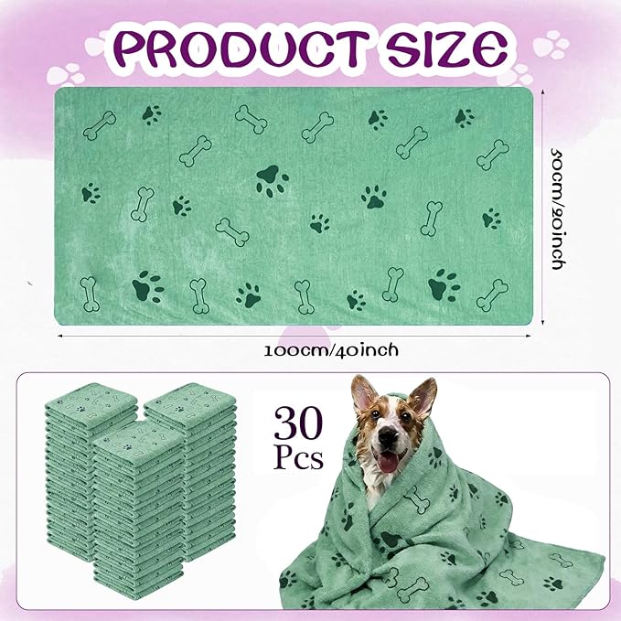 30Pcs Dog Towels for Drying Dogs Bulk 20 x 40 Inch Quick Drying Pet Bath Towels Colorful Pet Grooming Towel Absorbent Microfiber Towel for Small Medium Large Dog Puppy Cat (Teal)