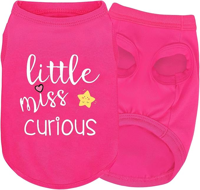 Pink Cotton Dog Shirt with 'Little Miss Curious' Print, Soft & Breathable Pet Apparel for Small to Large Dogs, All-Season Sleeveless Vest, Cute and Comfortable Dog Outfit.Pink Star XXL
