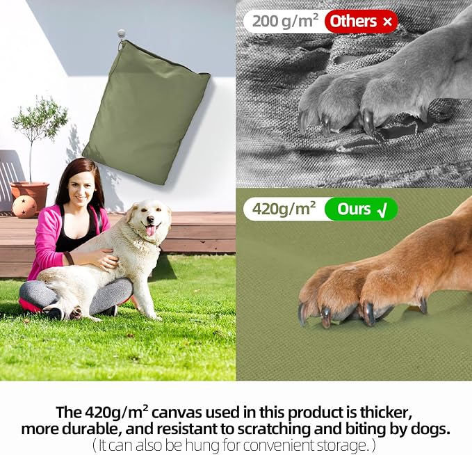 Sytopia 36 Inch Durable Indestructible Dog Bed for Large Dogs, Outdoor Canvas Chew Proof Pet Crate Mat with Waterproof Washable Removable Cover, Indoor Patio Pet Pad for Crate, Green