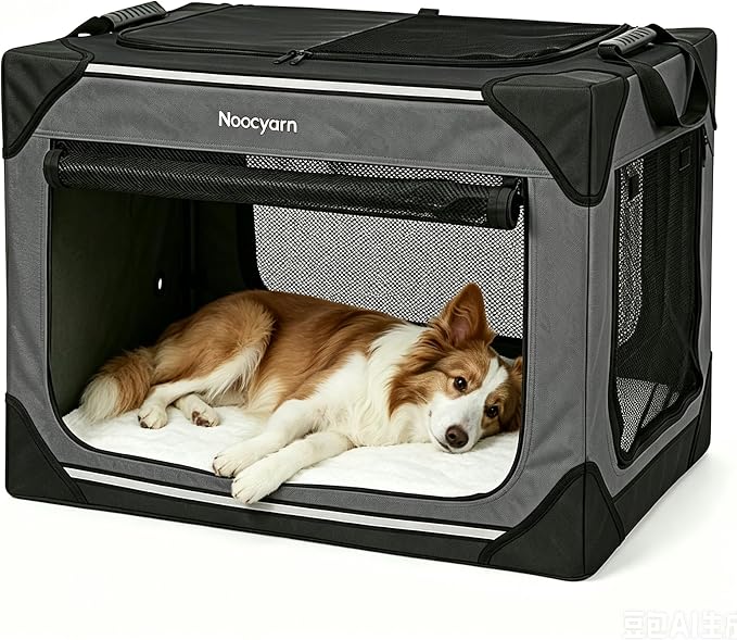 36" L Collapsible Dog Crate for Large Dogs, Soft Pet Crate with 4-Door Mesh, Portable Dog Kennel for Travelling, Dark Grey