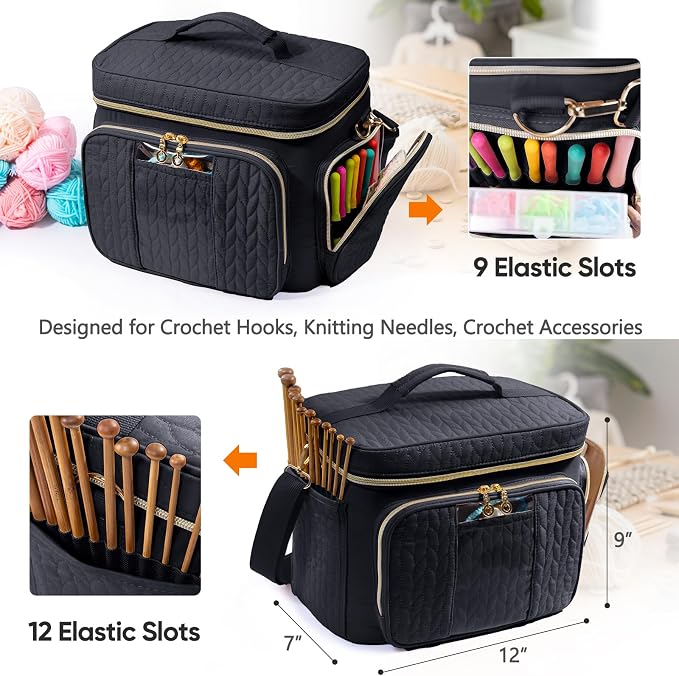 MYBAGZING Crochet Bag Organizer - Yarn Bags for Crocheting - Crochet Storage Bag with Pockets for Crochet Hooks, Crochet Accessories - Yarn Organizers - Yarn Holders for Crocheting - Knitting Bags