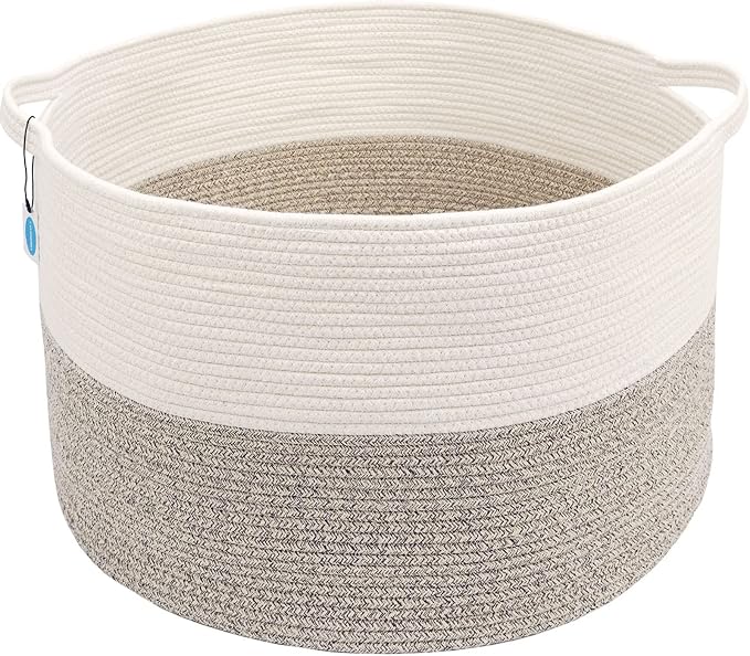 Casaphoria XXL Cotton Rope Basket - 21.7" x 21.7" x 13.8" Woven Laundry Hamper with Handle