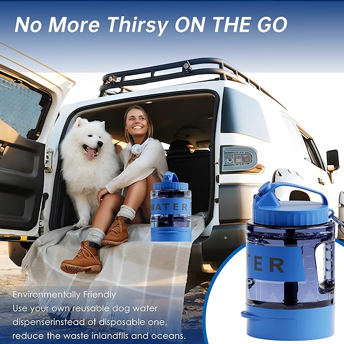 77oz Dog Water Dispenser, 2.2L Large Portable Dog Water Bottle with Pull-Out Drinking Bowl, BPA Free Leak-Proof Pet Travel Water Container for Camping, Hiking, Beach, Car Travel Essentials - Blue