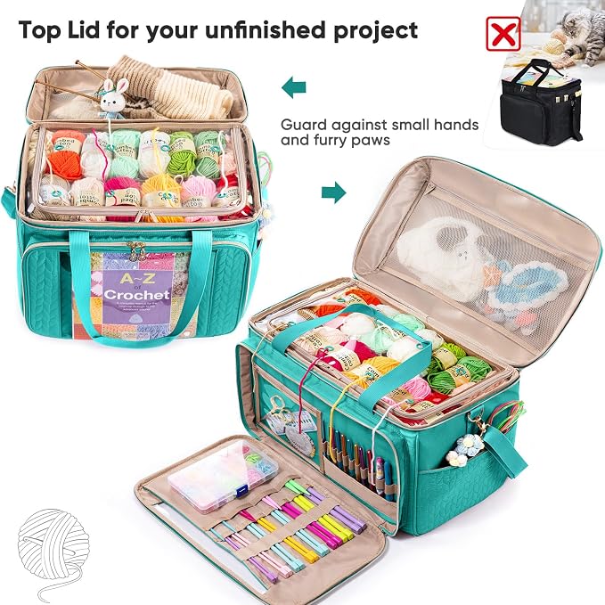 MYBAGZING Large Yarn Storage Bag,Crochet Bag Organizer,Yarn Bags for Crocheting,Crochet Storage Bag with Pockets for Crochet Hooks, Crochet Accessories,Knitting Bags,Gifts for Crocheters