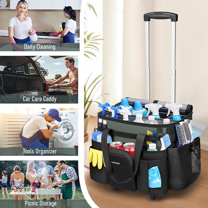Ytonet XXL Rolling Cleaning Caddy, Large Cleaning Caddy with Wheels | Housekeeping Cart with Detachable Trolley, Water Resistant Cleaner Supplies with Wheels Organizer for Kitchen, Tool Organizer