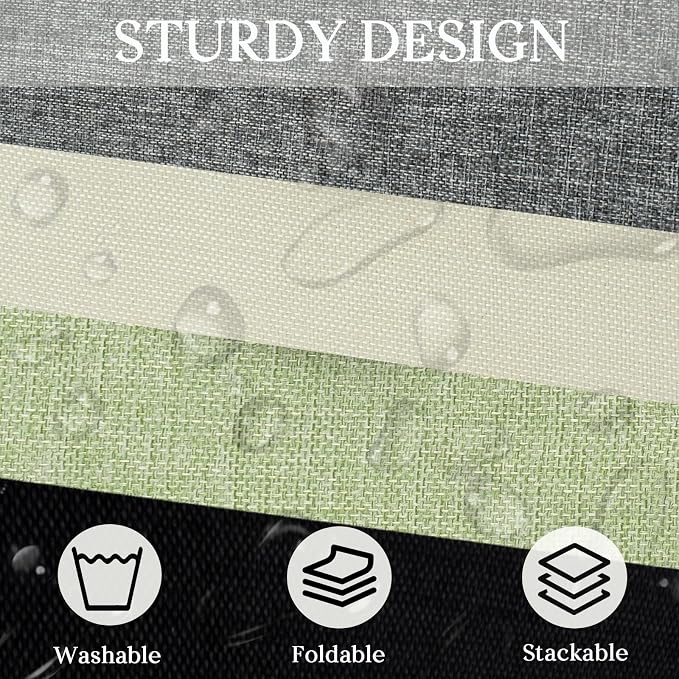 Storage Bins with Zipper Lid Decorative Lidded Box Fabric Baskets | Collapsible Shelf Closet Organizer Container, Cotton Linen Fabric Boxes, PU Leather Handle, Stackable Washable (Green, Large)