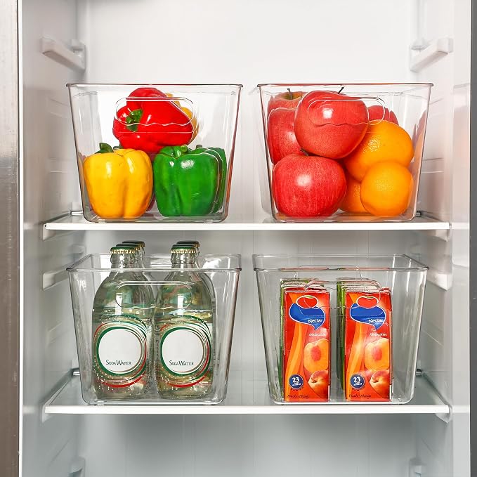 Vtopmart 6 Pack Clear Storage Bins, Pantry Storage Bins with Handle, Large | Plastic Pantry Organizer Containers for Kitchen, Refrigerator, Fridge, Cabinet, Countertops, Home Organization and Storage