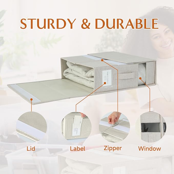 Simple&Opulence 2 Pack Bed Sheet Organizers and Storage (Queen & King Size), Foldable Sheet Set Organizer for Linen Closet, Folding Bedding Storage Box for Bedsheet Duvet Cover, Linen