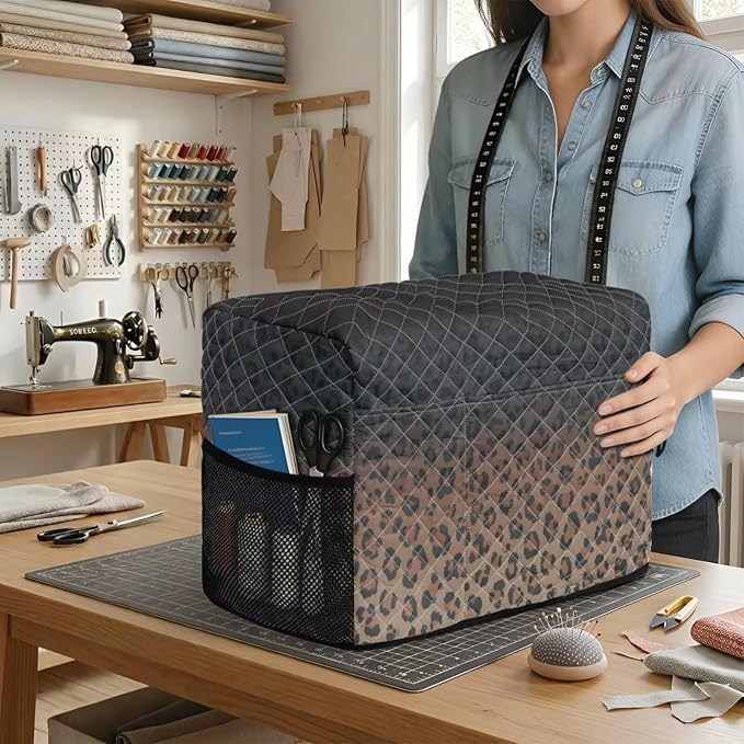 Sewing Machine Cover Polyester Febric Gradient Leopard Spot Print | Dust Pet Hair Protection,Quilting Design,Fits Standard Singer,Brother Janome Machines,Protecting Decorating Your Sewing Space