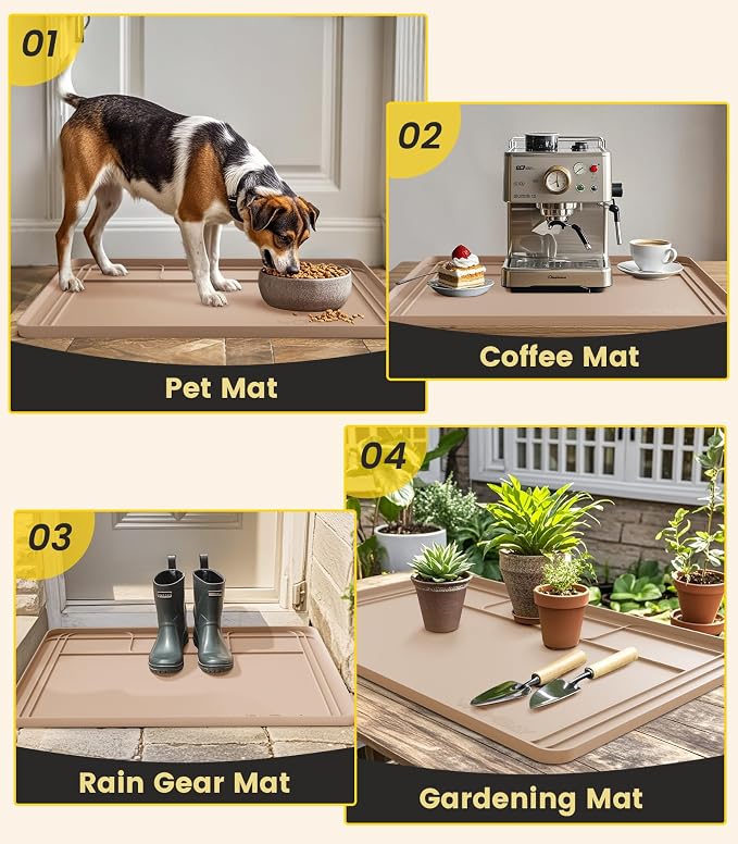 Under Sink Mats for Kitchen Waterproof 34"x22",Khaki | Cut to Fit Design for Various Sizes, Leak-Proof Cabinet Protection,Durable Silicone Material,Versatile Home Use