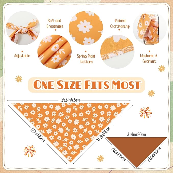 Sanwuta 60 Pcs Summer Flower Dog Bandanas Bulk Floral Dog Bandanas Adjustable Pet Bibs Triangle Scarf Floral Costume for Small to Large Pet(Flower Pattern, Medium)