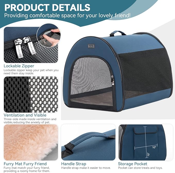 PETSFIT Soft Dog Crate, Dog Travel Crate - 26.5 Inch Lightweight, Roomy, Easy to Set Up, Portable Pop Up Dog Carrier with Thick Mat, Sturdy Soft Sided Dog Crate, Navy Blue