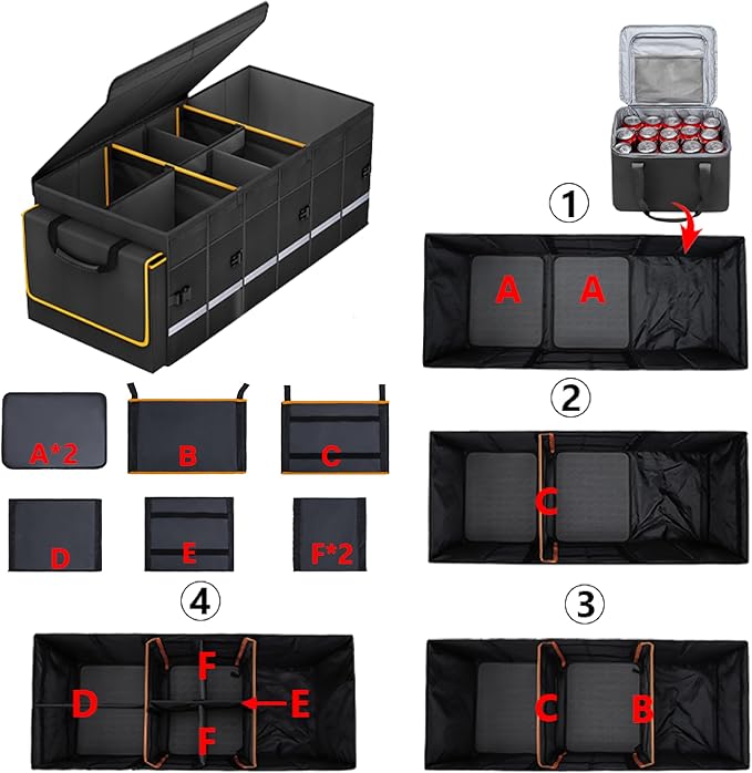 Car Trunk Organizer and Storage with Lid & Removable Leakproof Cooler Bag, Car Accessories 6 Removable Dividers for Custom Space, Collapsible Large Trunk Organizers Interior for SUV Sendan with Cover | Collapsible Trunk Organizers with Lid & Removable ...