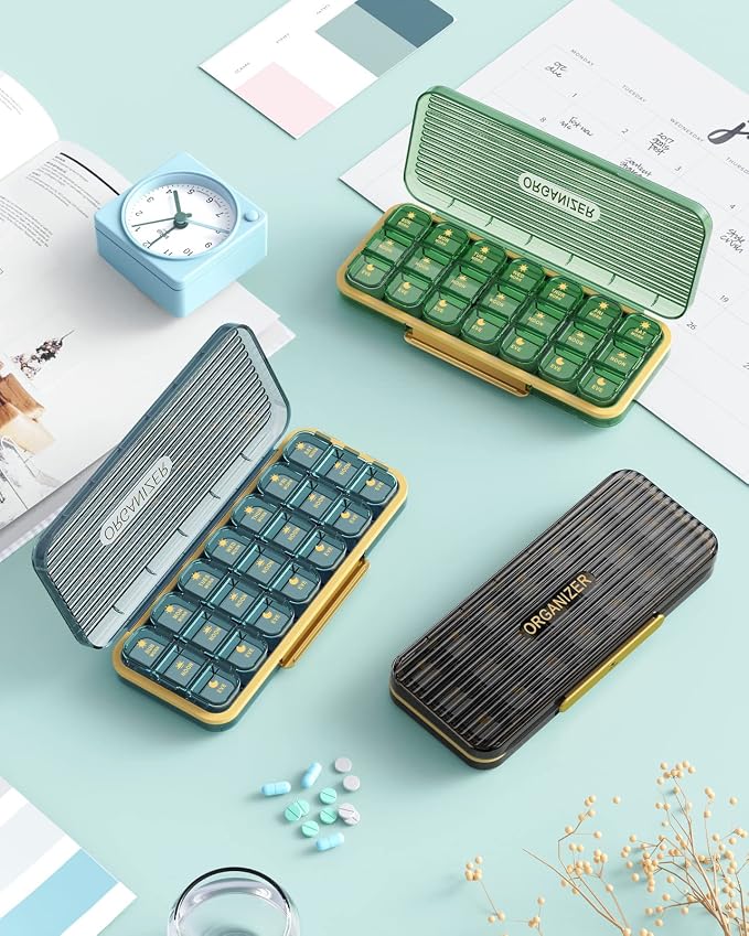 Acedada Pill Organizer 3 Times A Day, 7 Day Pill Box 3X A Day, Blue | Weekly Vitamin Box Organizer with 7 Separate Containers, Portable Daily Medicine Planner Case for Vitamin Fish Oil Supplement
